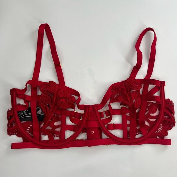 VS VERY SEXY Strappy Embroidered Open
Cup Balconette Bra 34DD Red - Picture 5 of 8